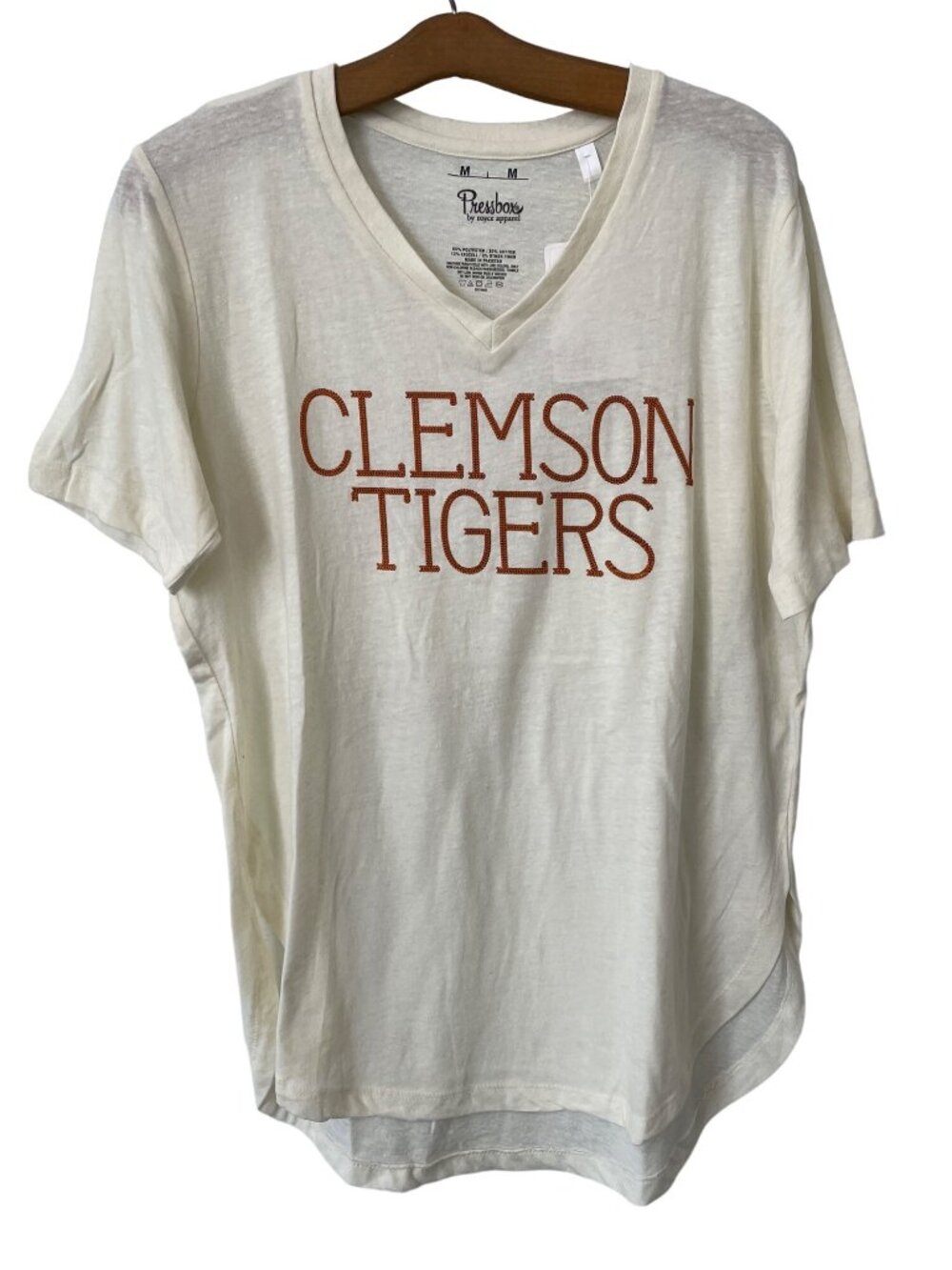 Pressbox Graphic Tee Medium Clemson Tigers V Neck Short Sleeve Cream Varsity NEW